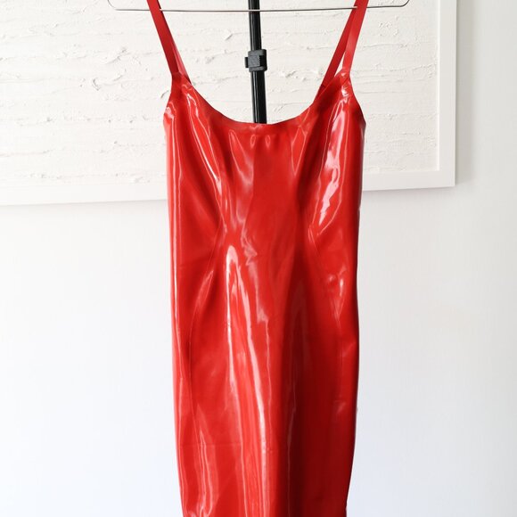 Dark Virtue Designs Latex Scoop Neck Latex Mini Dress Supatex Red - UK 6 (XS)